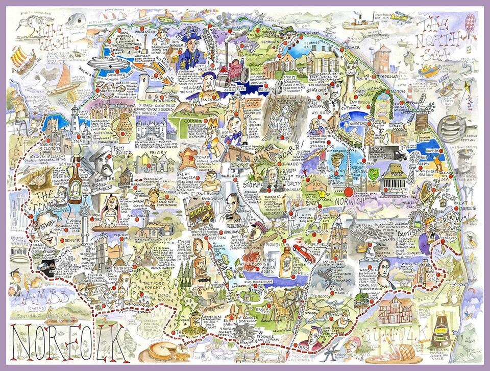image 1 of Map of Norfolk - Tim Bulmer 1000 Piece Jigsaw Puzzle