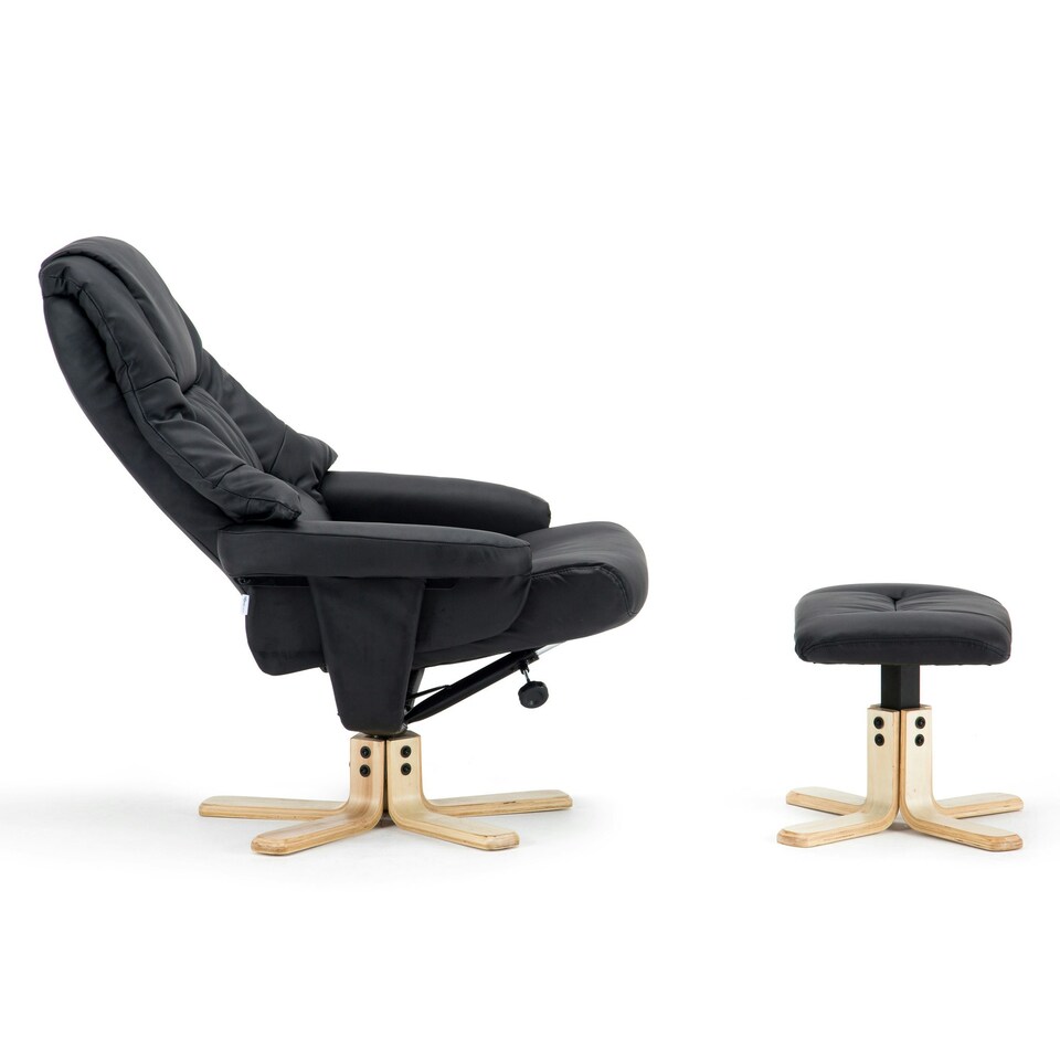image 1 of Sorento Bonded Leather Swivel Recliner Armchair Chair w Footstool (Black)