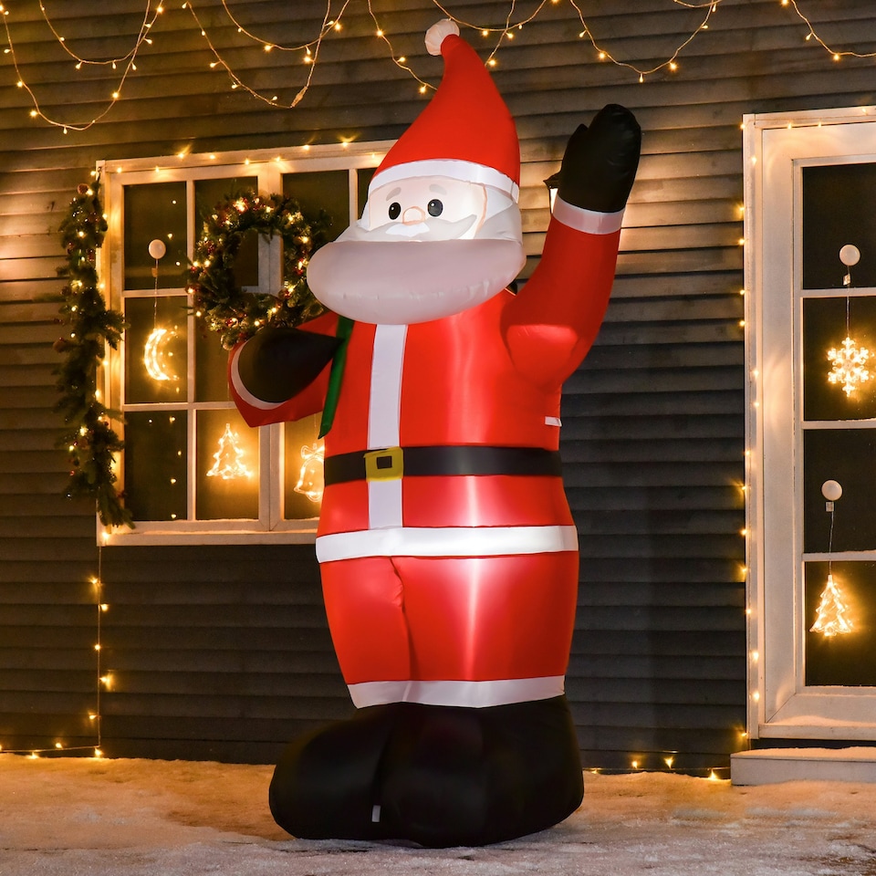 image 1 of HOMCOM 8ft Lighted Christmas Inflatable Santa Claus Gift Bag Yard Decoration