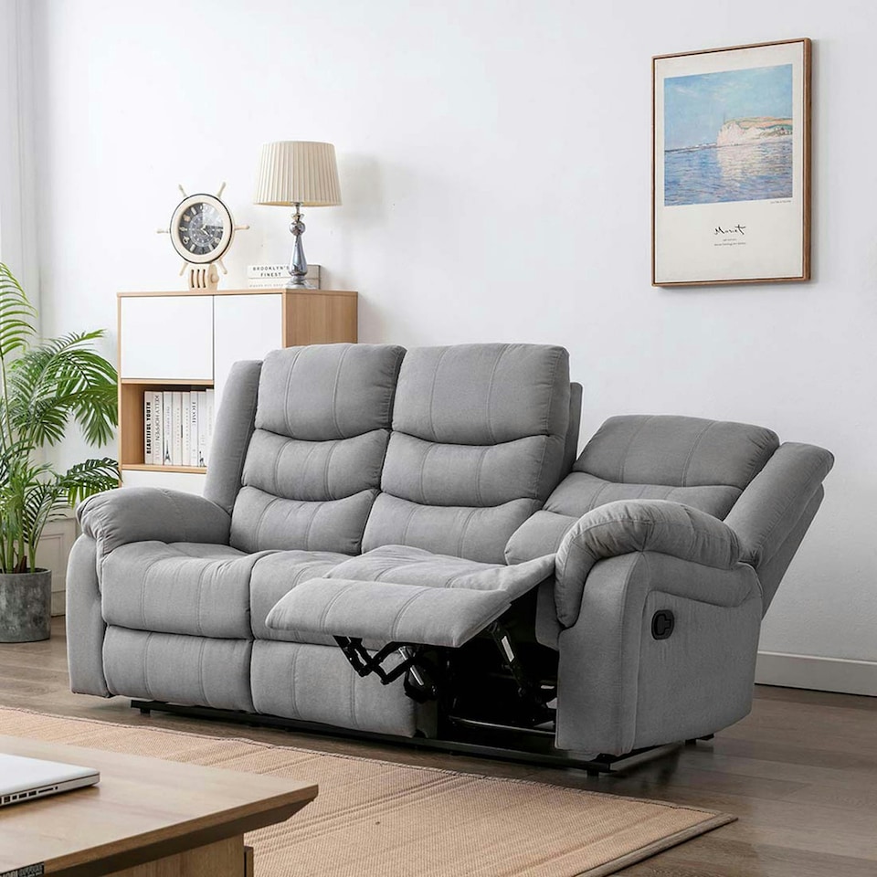 image 1 of Seattle Manual Fabric Recliner 3 Seater Sofa (Grey)