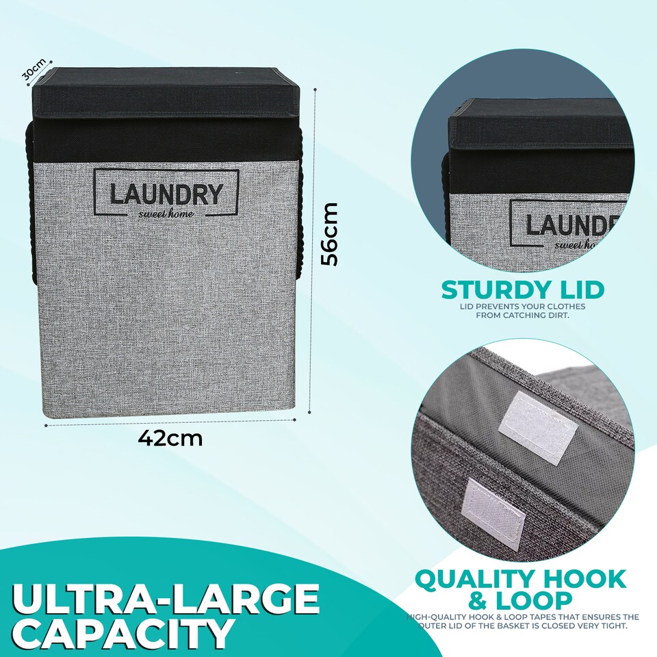image 1 of 70L Collapsible Laundry Basket with Lid Portable Clothes Hamper