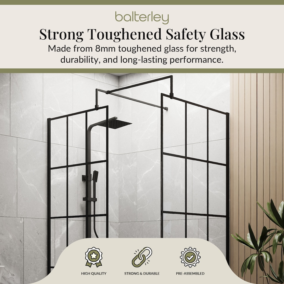 image 1 of 8mm Safety Glass Black Framed Wetroom Screen - 800mm | Black | Matt Black | 1