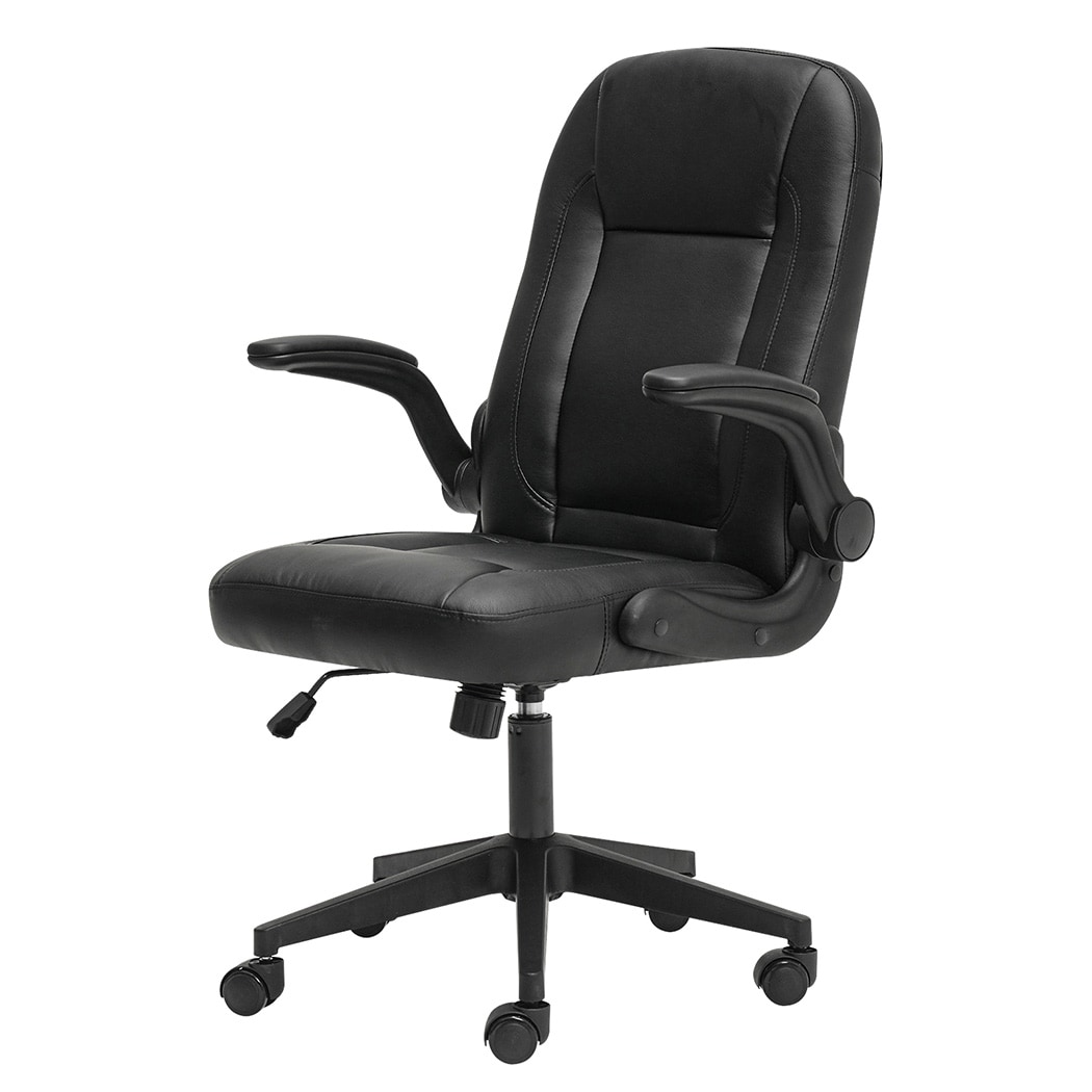 Ergonomic Office Computer Chair PU Leather Swivel Recliner with Flip-Up Armrests