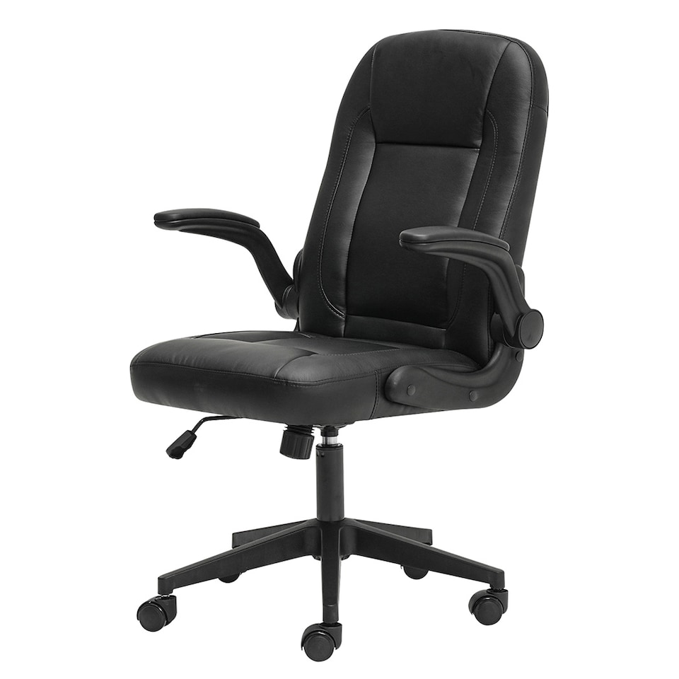 image 1 of Ergonomic Office Computer Chair PU Leather Swivel Recliner with Flip-Up Armrests