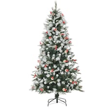 HOMCOM 6FT Artificial Snow Dipped Christmas Tree Xmas Holiday Pencil Tree Green