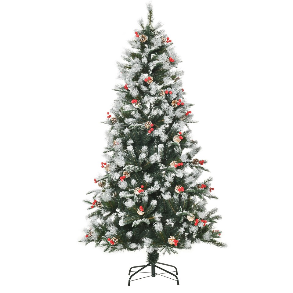 image 1 of HOMCOM 6FT Artificial Snow Dipped Christmas Tree Xmas Holiday Pencil Tree Green