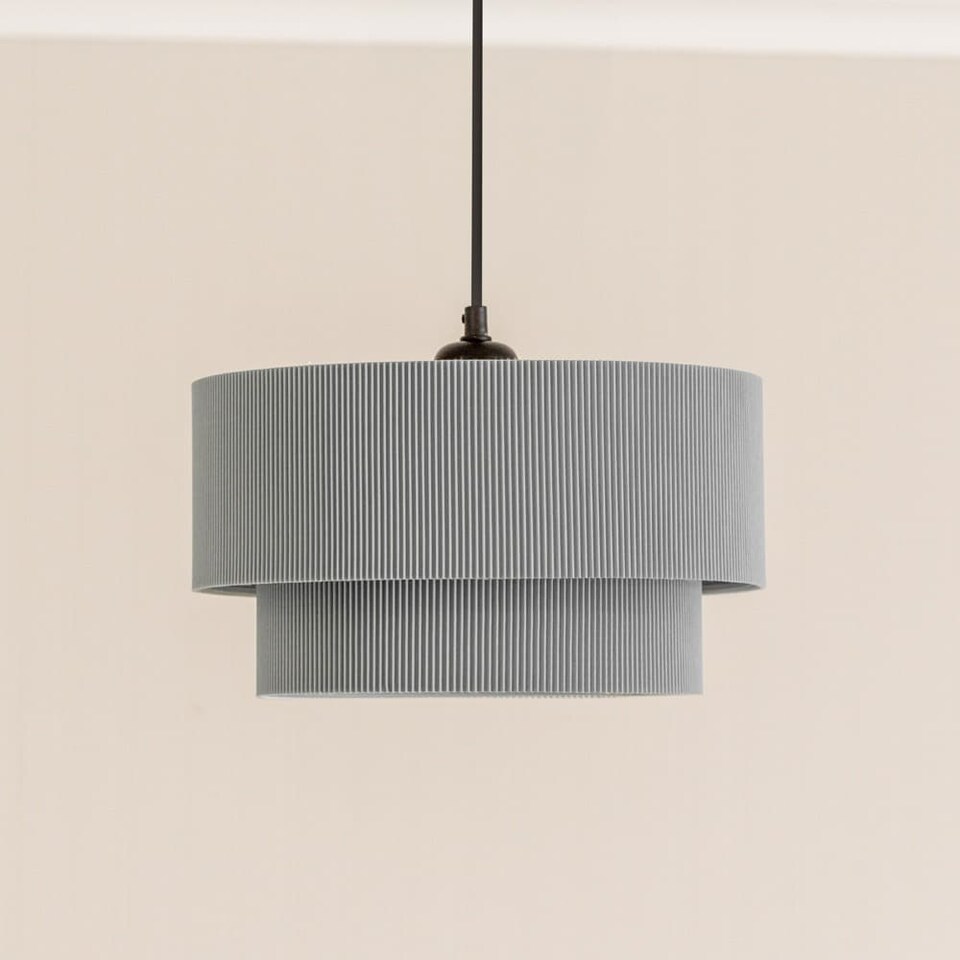 image 1 of ValueLights Mason Ruched Crinkle Grey 2 Tier Ceiling Lamp Shade | Grey
