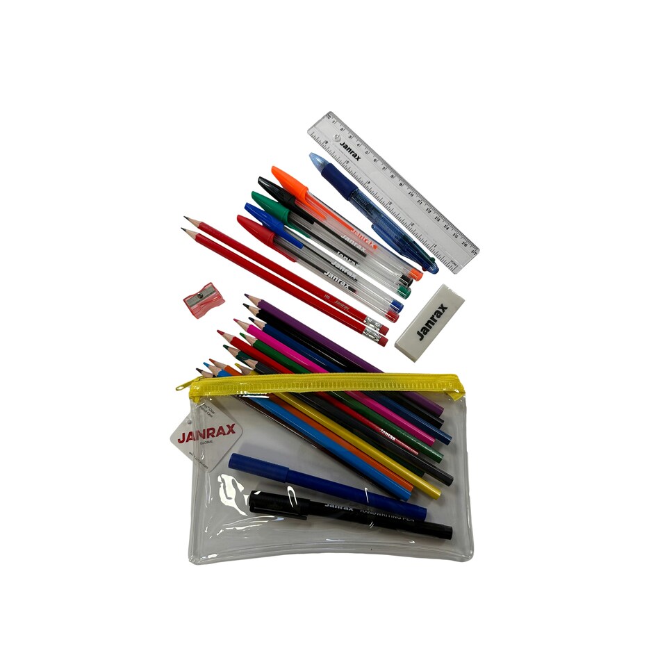 image 1 of Stationery Filled Yellow Zip 8x5" Pencil Case with Colouring Pencils