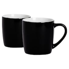 Argon Tableware 2x Coloured Coffee Mugs - Black - 350ml - Tea Mug Latte Mug Cappuccino Mug Drinking Mug Black