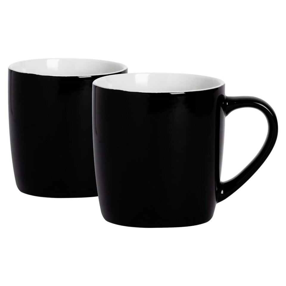 image 1 of Argon Tableware 2x Coloured Coffee Mugs - Black - 350ml - Tea Mug Latte Mug Cappuccino Mug Drinking Mug Black