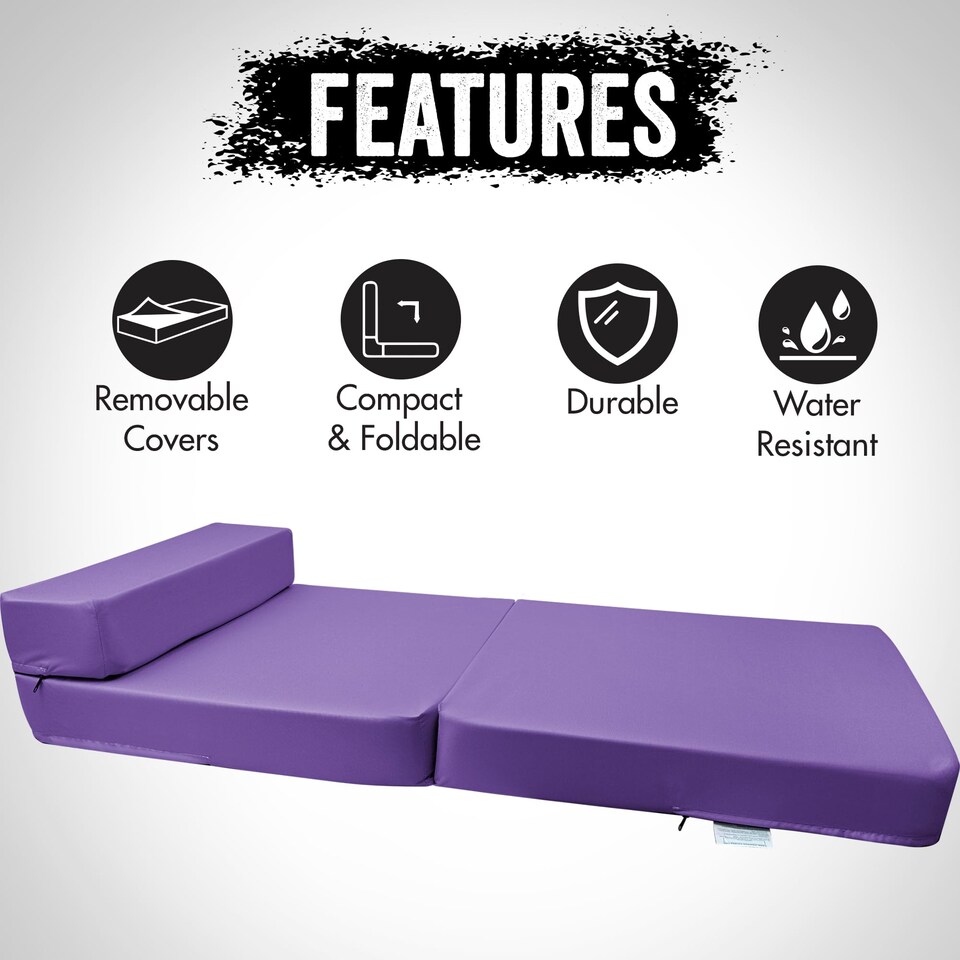 image 1 of Fold Out Single Z Bed Futon Sofa Chair Mattress Purple