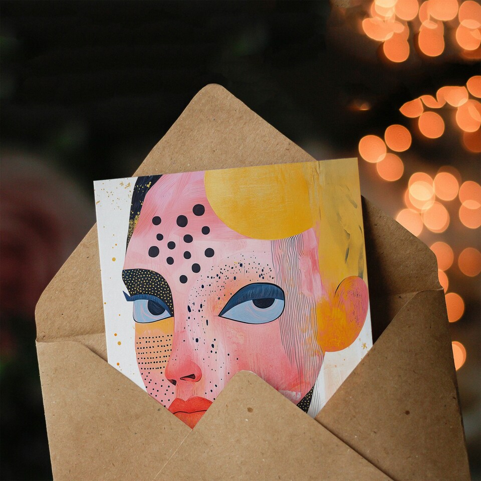 image 1 of Woman Portrait Texture Patterns Abstract Modern Birthday Greeting Card