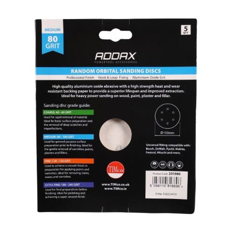 image 1 of Timco - Random Orbital Sanding Discs - 80 Grit - Red (Size 150mm - 5 Pieces)