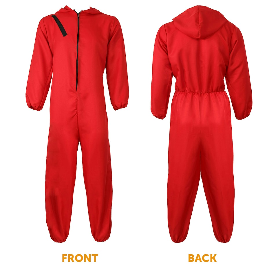 image 1 of Adults Red Jumpsuit with Hood Costume + Salvador Mask | Red | S
