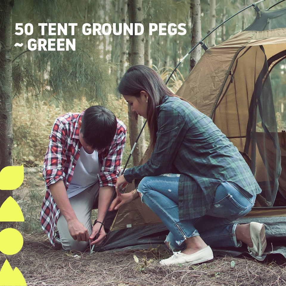 image 1 of 50 Tent Ground Pegs Green
