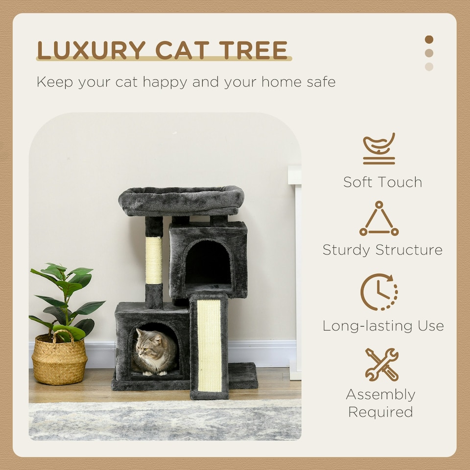 image 1 of PawHut Cat Tree 83cm Indoor Cat Scratching Post Kitten Tower, Black