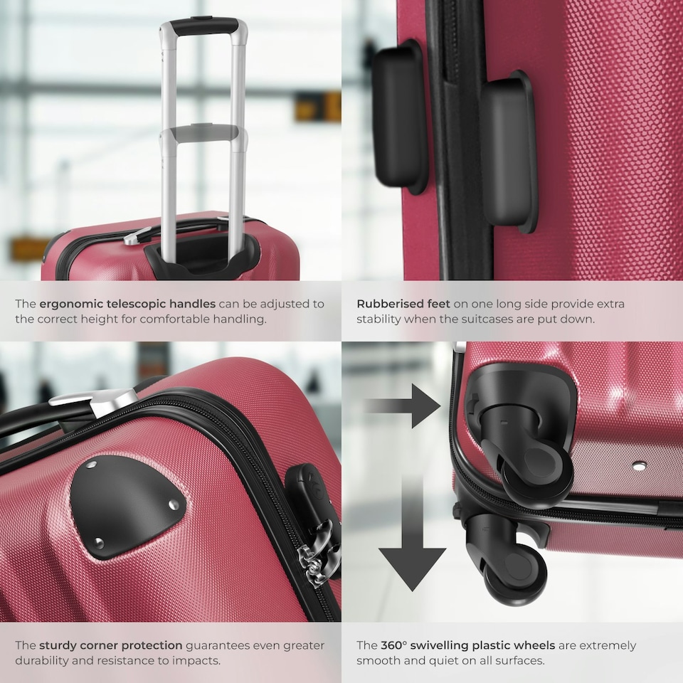 image 1 of Suitcase Set - 3 hard-shell suitcases with telescopic handle, swivel wheels Red