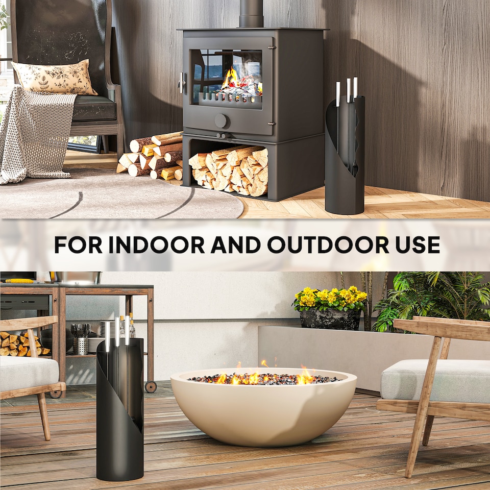 image 1 of Outsunny 4 PCS Fireplace Companion Set, Metal Fireside Companion Set, Black