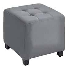 HOMCOM Linen-Look Square Ottoman Footstool Button Tufts Wood Frame Padding Grey
