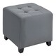 image 1 of HOMCOM Linen-Look Square Ottoman Footstool Button Tufts Wood Frame Padding Grey