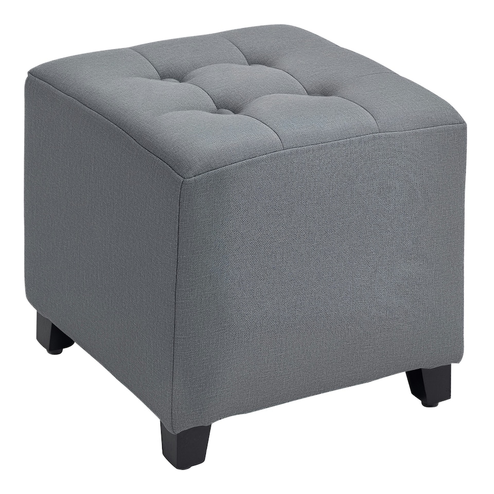 image 1 of HOMCOM Linen-Look Square Ottoman Footstool Button Tufts Wood Frame Padding Grey