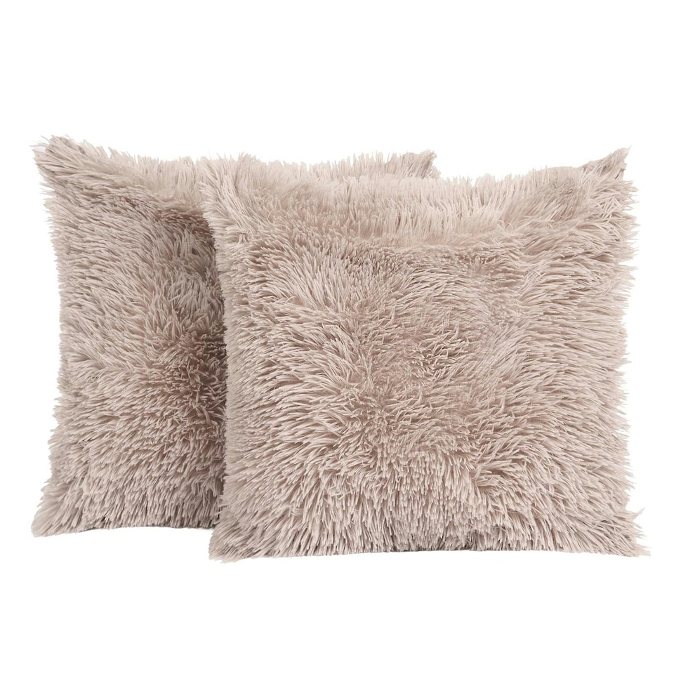 image 1 of OHS 2 x Fluffy Shaggy Soft Plush Cushion Covers, 45x45cm - Natural