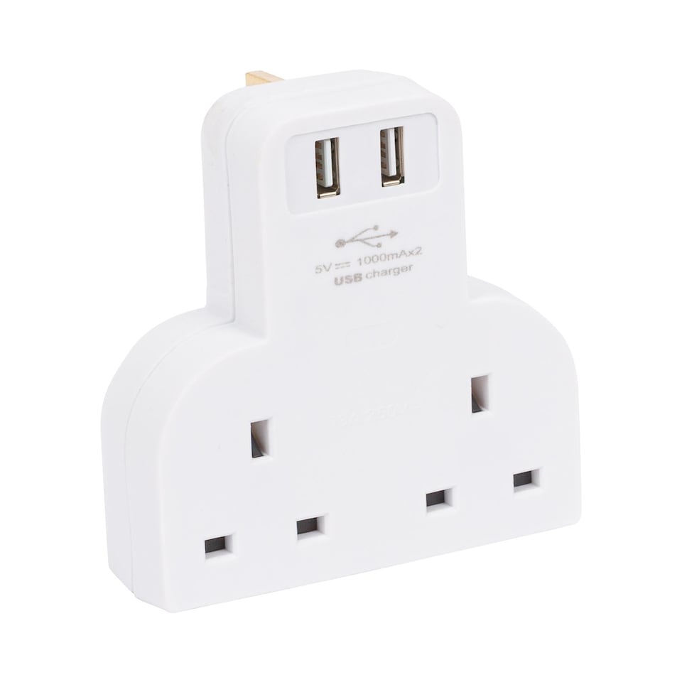 image 1 of Kingavon 2-Way Power Strip with 2 USB Ports