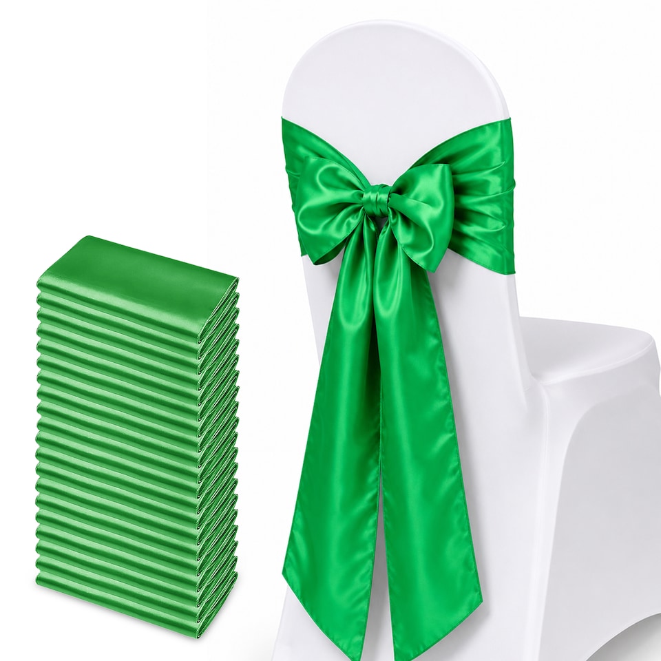image 1 of 7"x108" Satin Chair Sash, Chair Sashes Hammed Edges Bow Tie - 25pcs