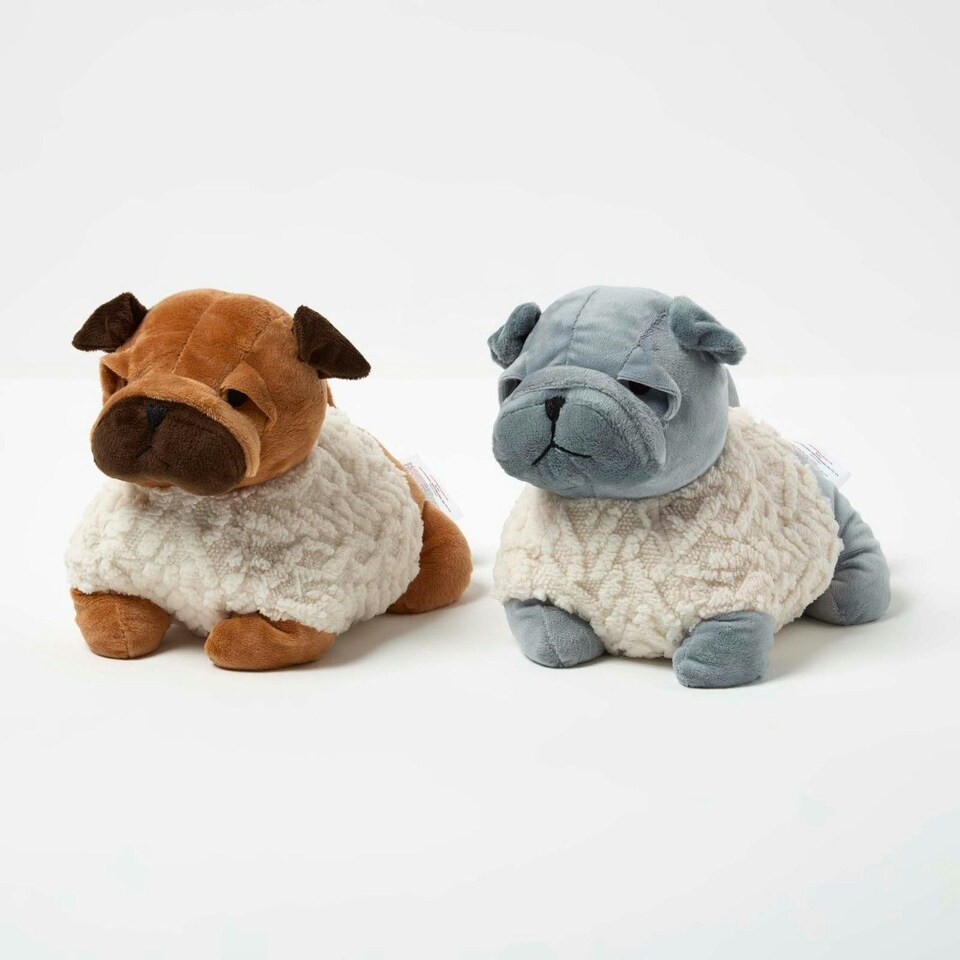 image 1 of Homescapes Luxury Fabric Pug Doorstop Set of 2