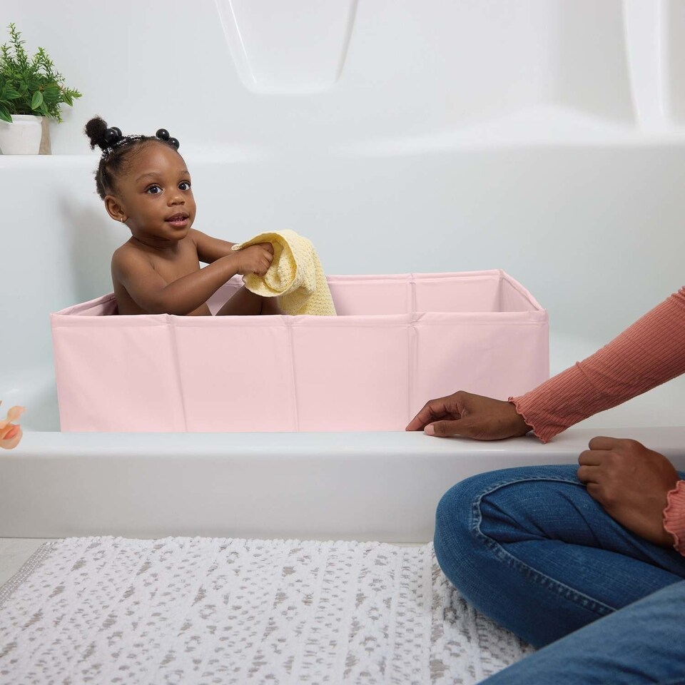 image 1 of Ingenuity Tuckaway Toddler Tub Pink Suitable From 12 Months to 5 Years
