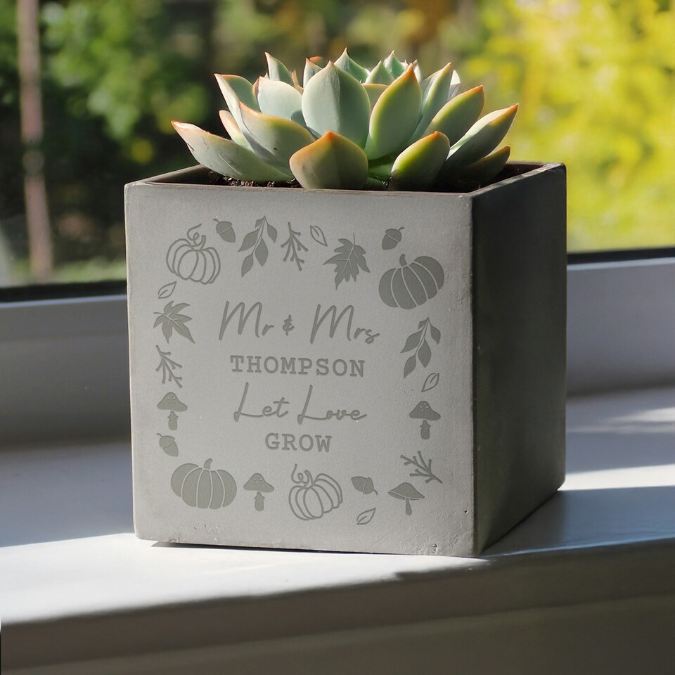 image 1 of Personalised Pumpkin Concrete Plant Pot Grey