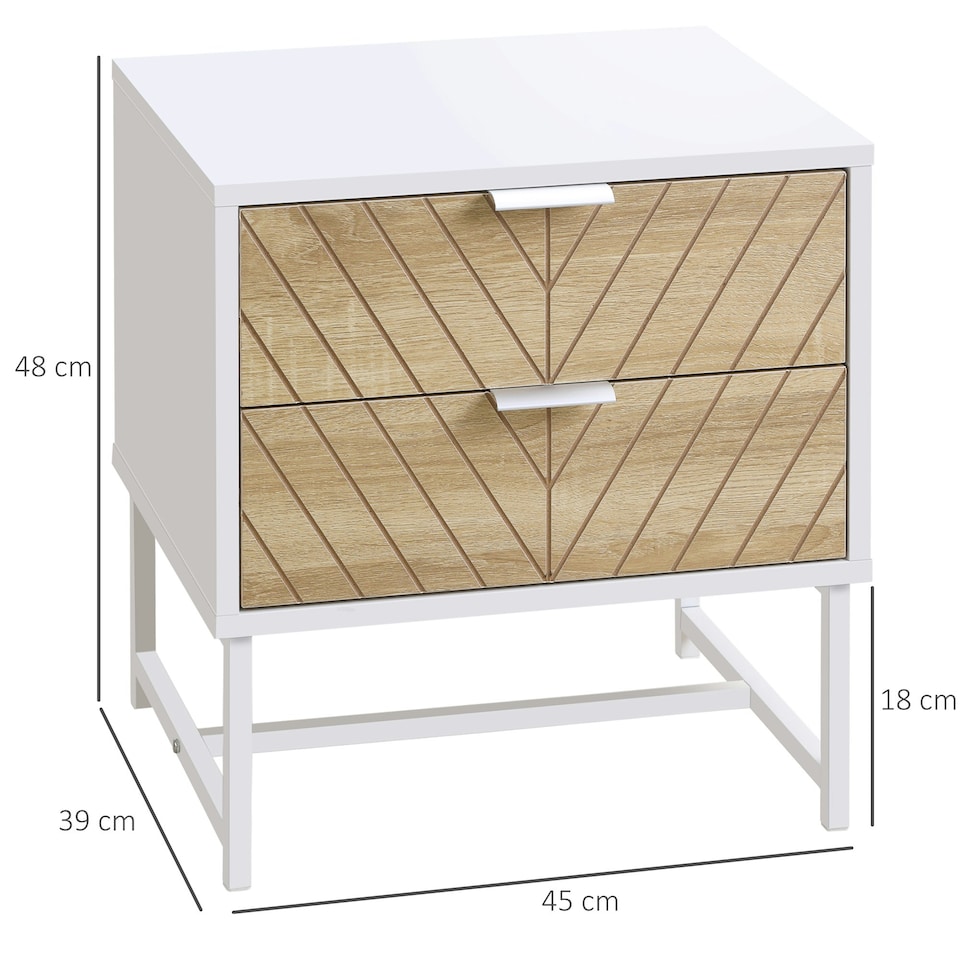 image 1 of HOMCOM Bedside Table End Table with 2 Drawers for Bedroom, White and Oak