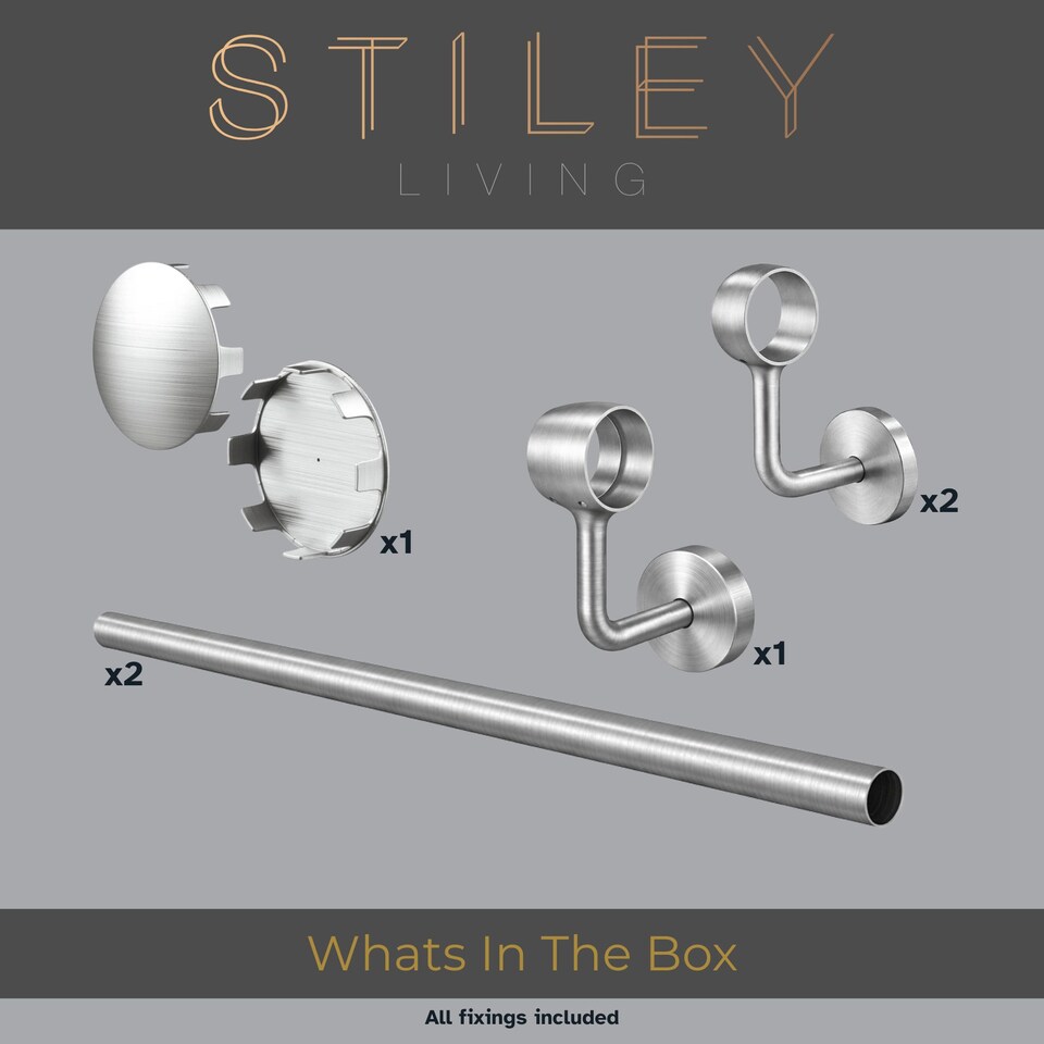 image 1 of Stiley Living Wall Mounted Handrail Kit, Banister System with Brackets and Fixings