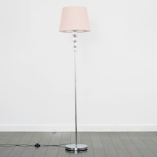 ValueLights Eleanor Silver Chrome & Clear Acrylic Ball Floor Lamp with a Pink Tapered Shade & LED Bulb