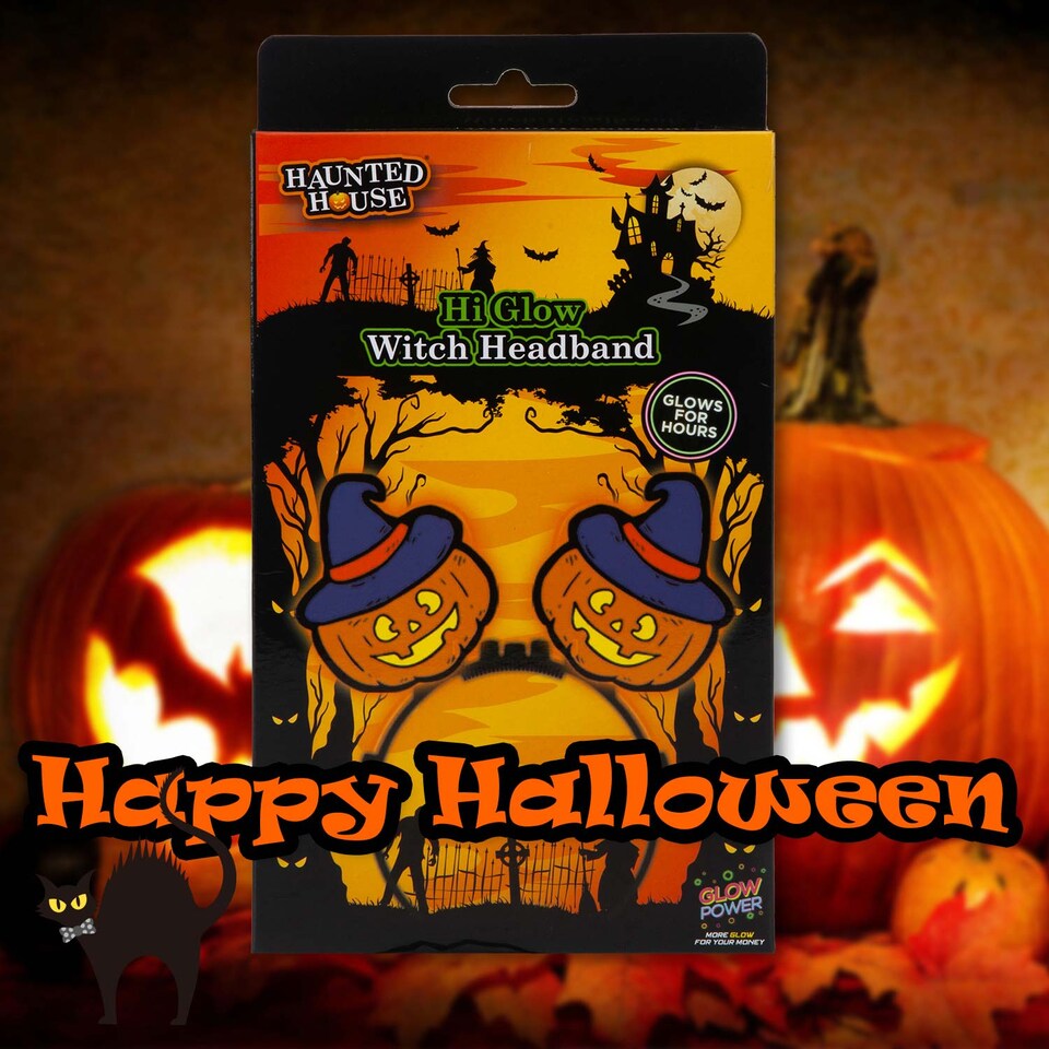 image 1 of PMS Halloween Glow Headband Accessory, Glow-in-the-Dark Witch Headband for Parties and Trick-or-Treat