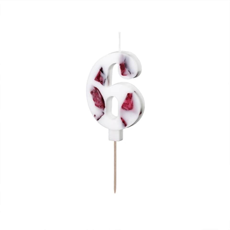 White with Flower Petals Number 6 Shaped Candle 8cm