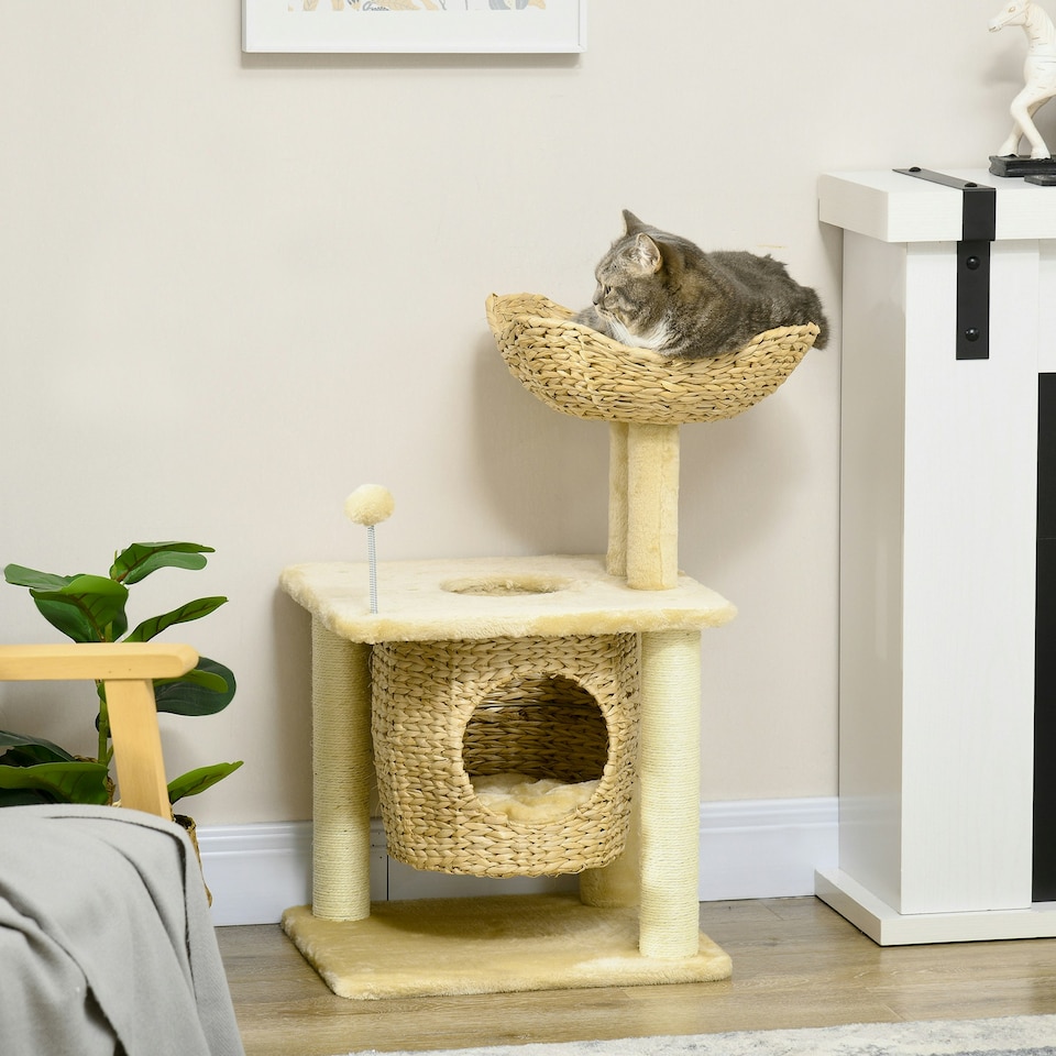 image 1 of PawHut Cat Tree with Scratching Posts, Cat House, Bed, Washable Cushions