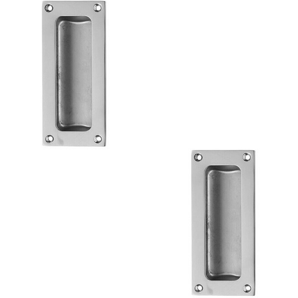 Loops 2x Recessed Sliding Door Flush Pull 102 x 45 10.5mm Depth Polished Chrome