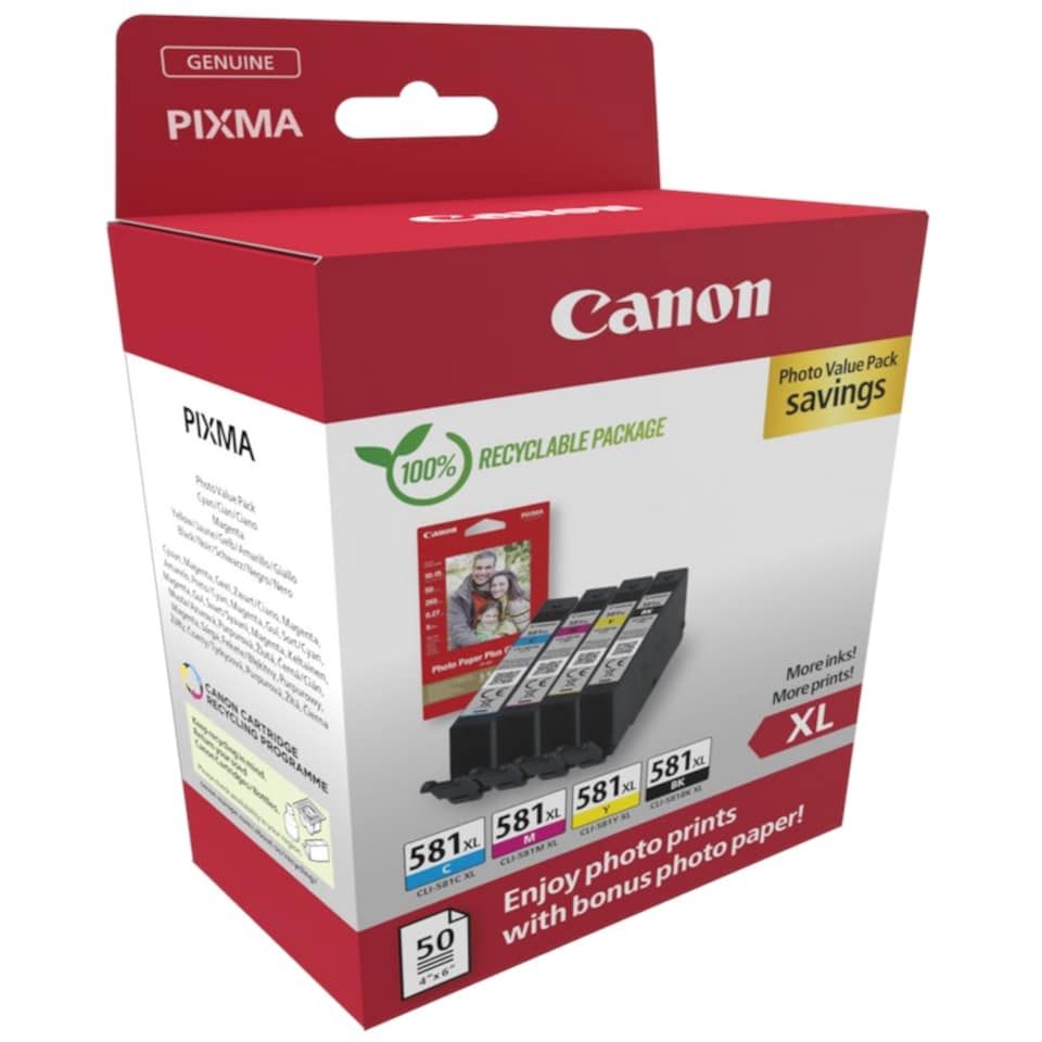 image 1 of Set of 4 Canon CLI581XL Ink Cartridges Multi | Canon Original CL581XL Cyan Magenta Yellow Black Ink Cartridge Combo Pack 