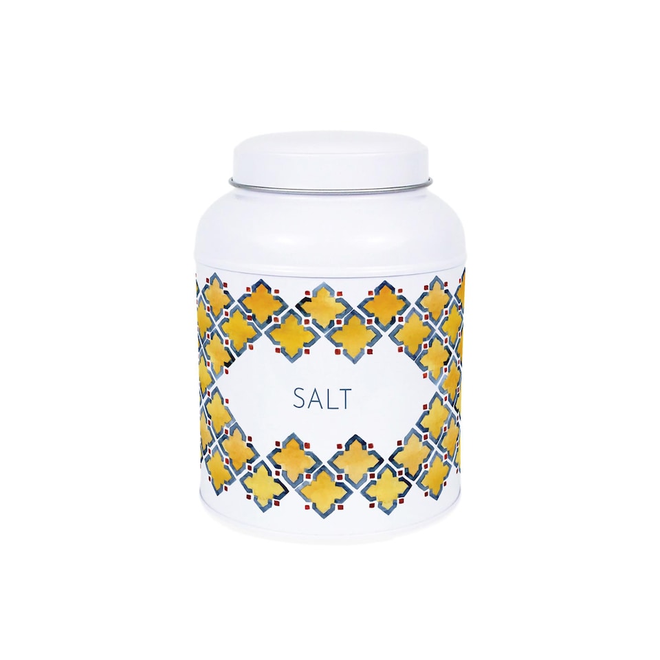 image 1 of Portuguese Tile Salt Canister - Small Domed Lid Kitchen Storage Jar