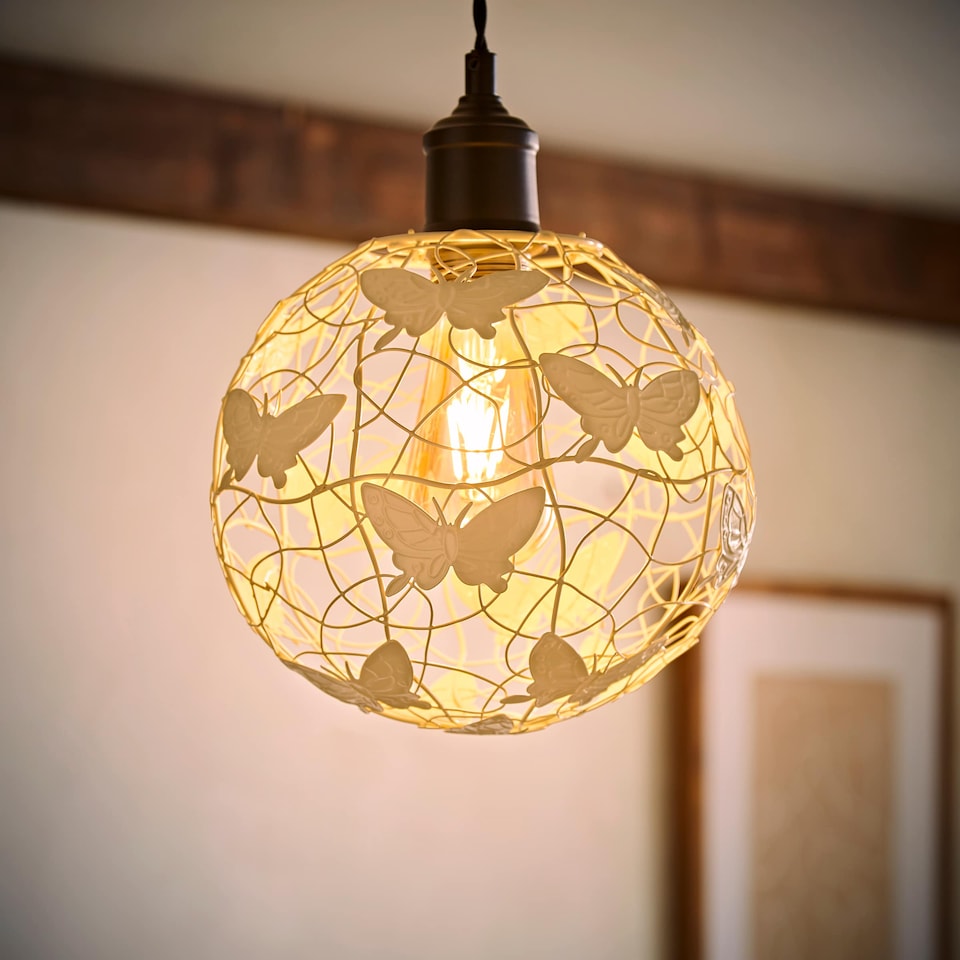 image 1 of ValueLights Modern Cream Butterfly Wire Frame Globe Ceiling Pendant Light Shade