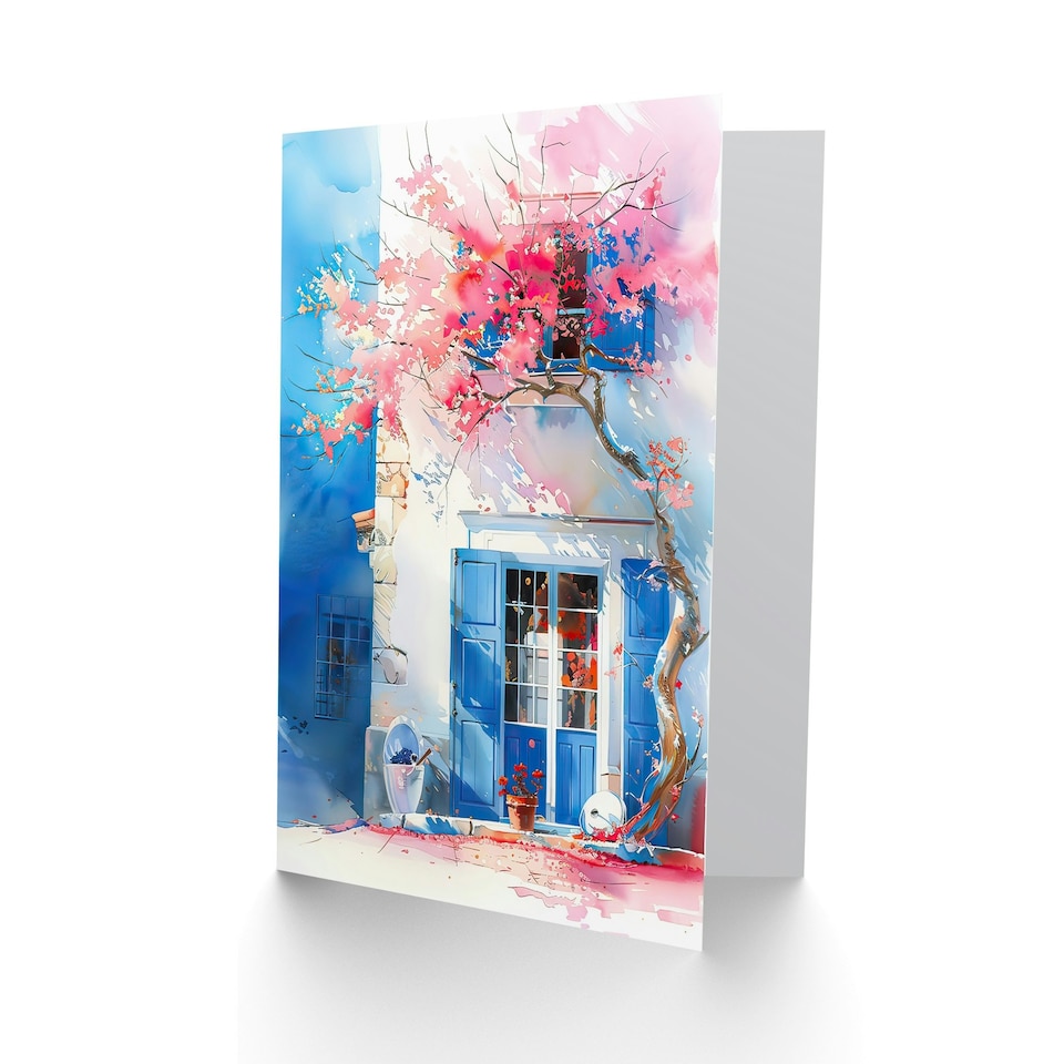 image 1 of Flowering Bougainvillea Boho Mykonos Him Her Birthday Card