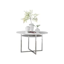 Furniturebox Adley White High Gloss and Chrome Round Storage Dining Table