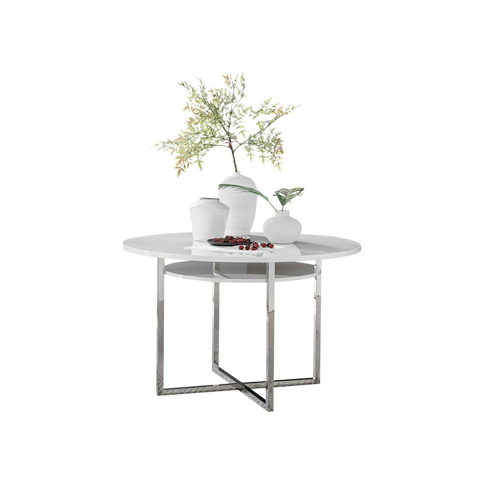 image 1 of Furniturebox Adley White High Gloss and Chrome Round Storage Dining Table