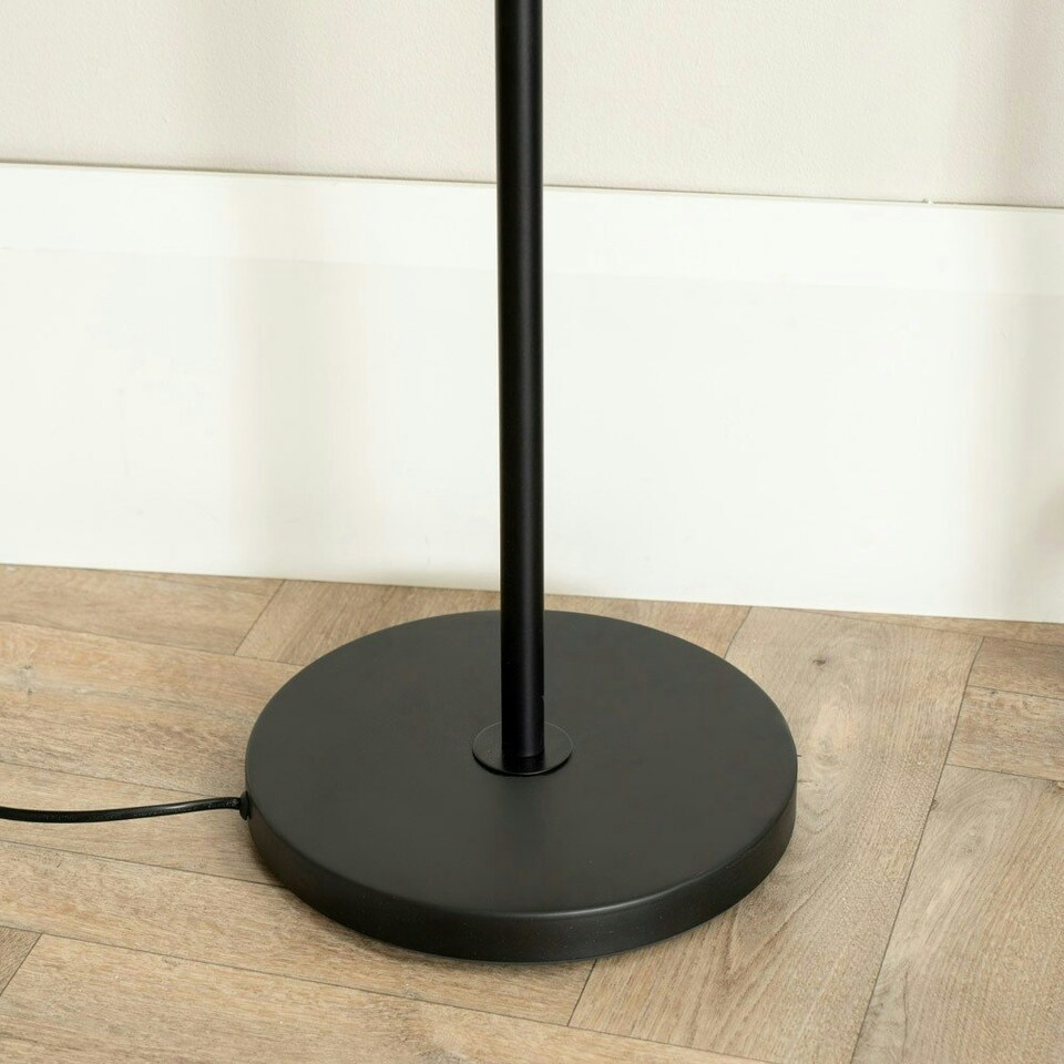 image 1 of ValueLights Angus Matt Black Metal Geometric Basket Shade Floor Lamp