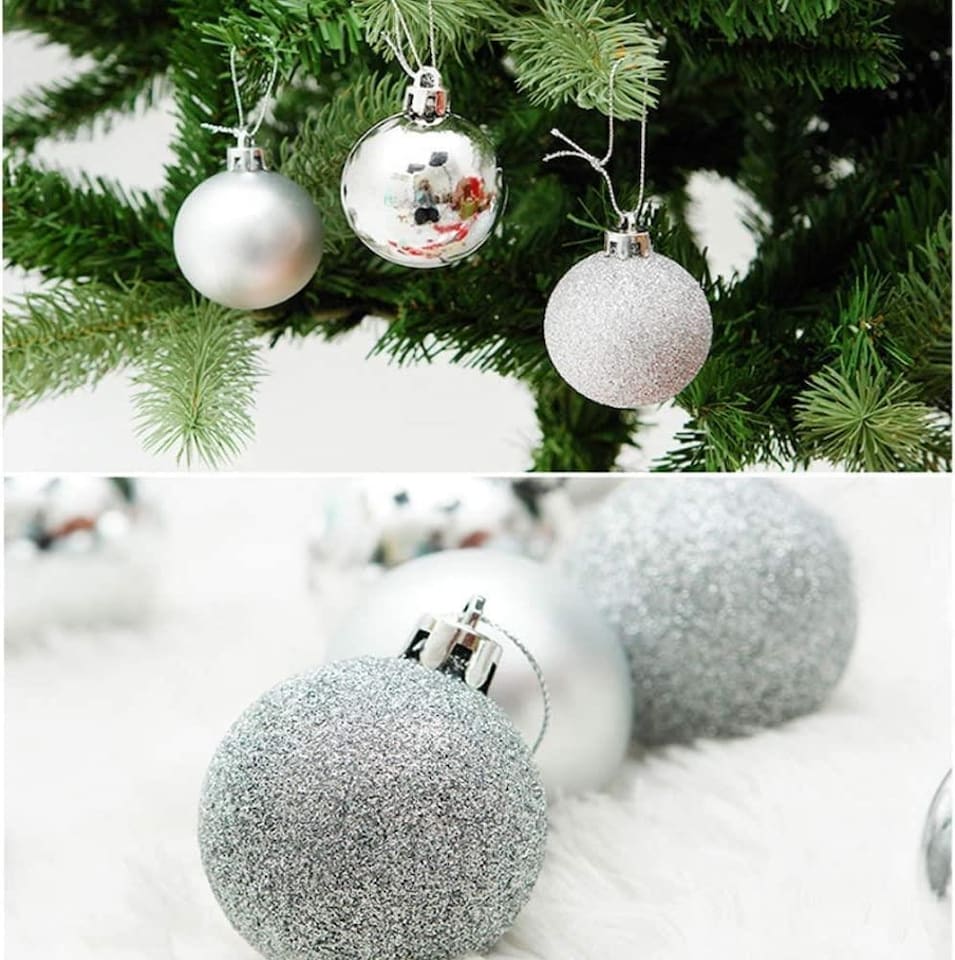 image 1 of 50mm/9Pcs Christmas Baubles Shatterproof Silver,Tree Decorations