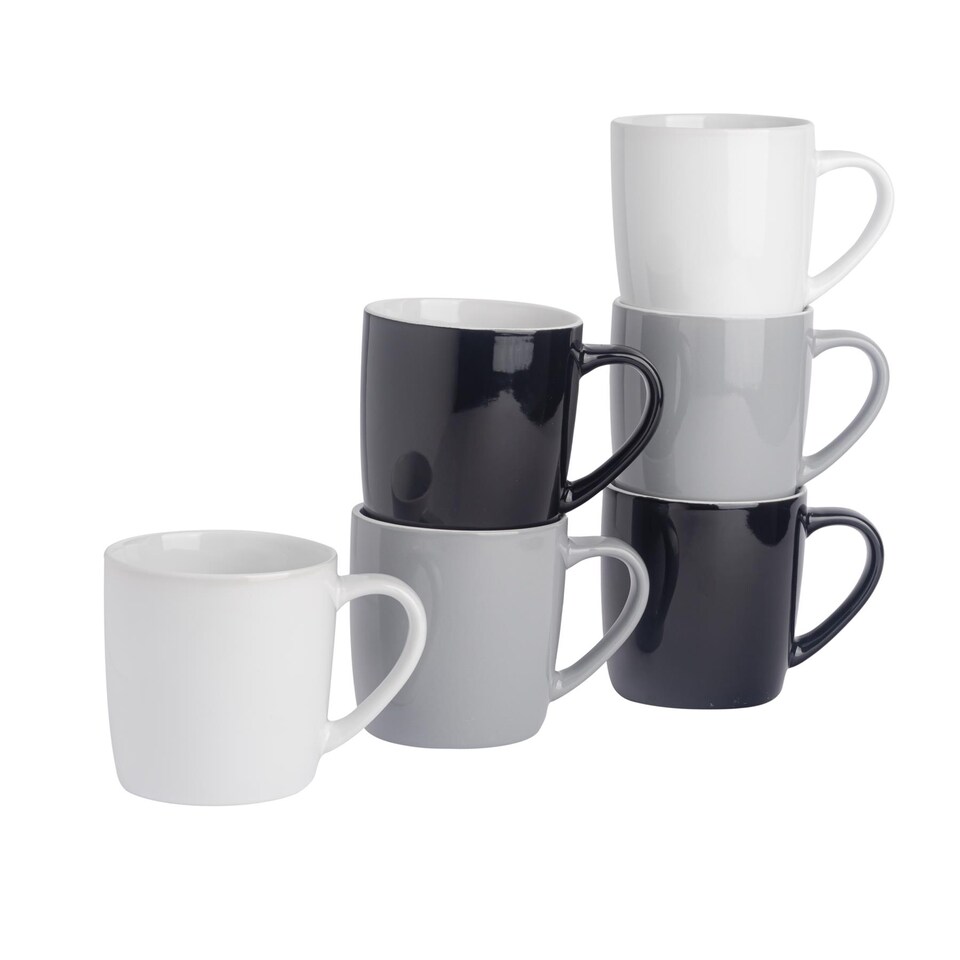 image 1 of Argon Tableware 350ml Coloured Coffee Mugs Set - Set of 6 - Gloss Stoneware Latte Cappuccino Cups Hot Chocolate Cups