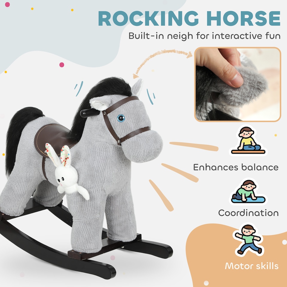 image 1 of AIYAPLAY Baby Rocking Horse, Toddler Animal Rocker for Kids Aged 2-5, Grey