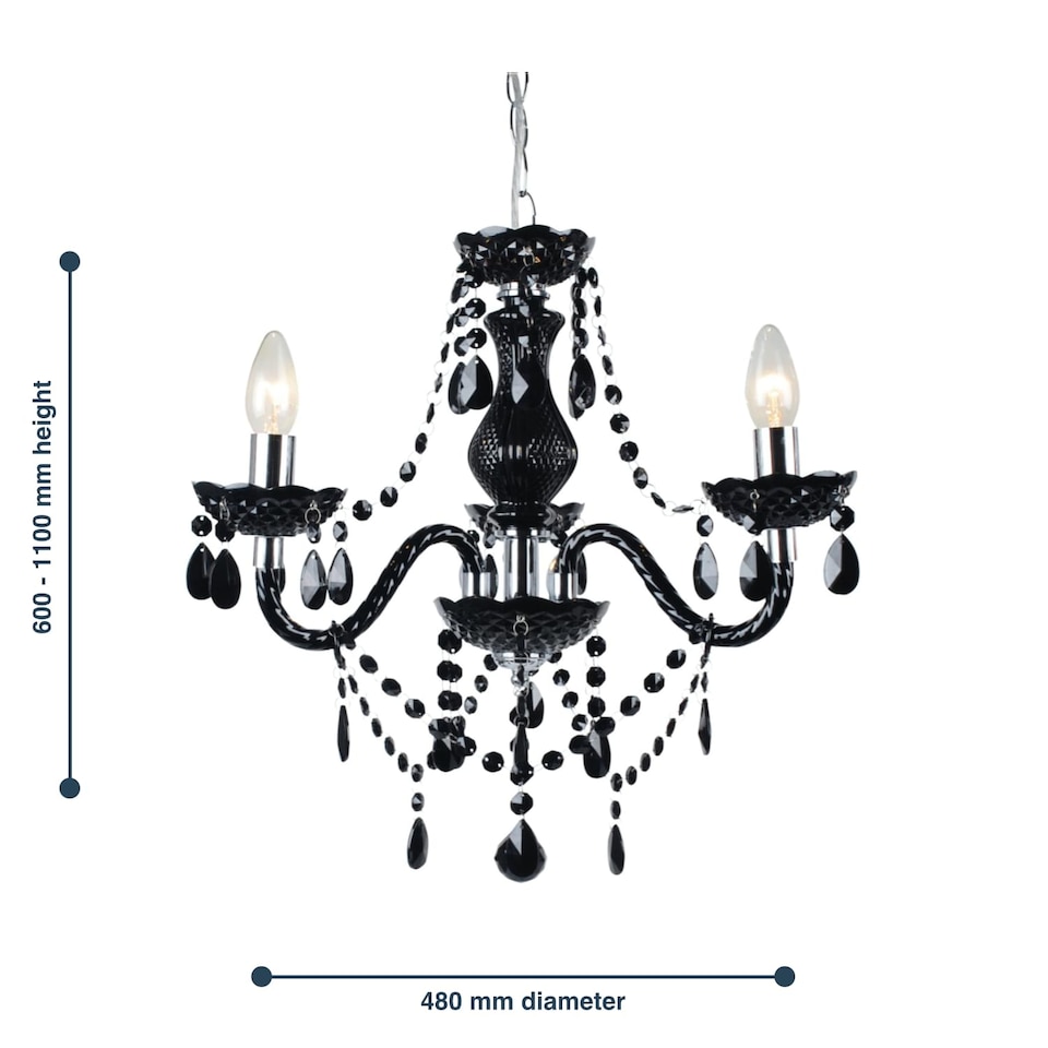 image 1 of Black and Chrome Marie Therese Style 3 x 40W Chandelier | Black | Chrome | 1