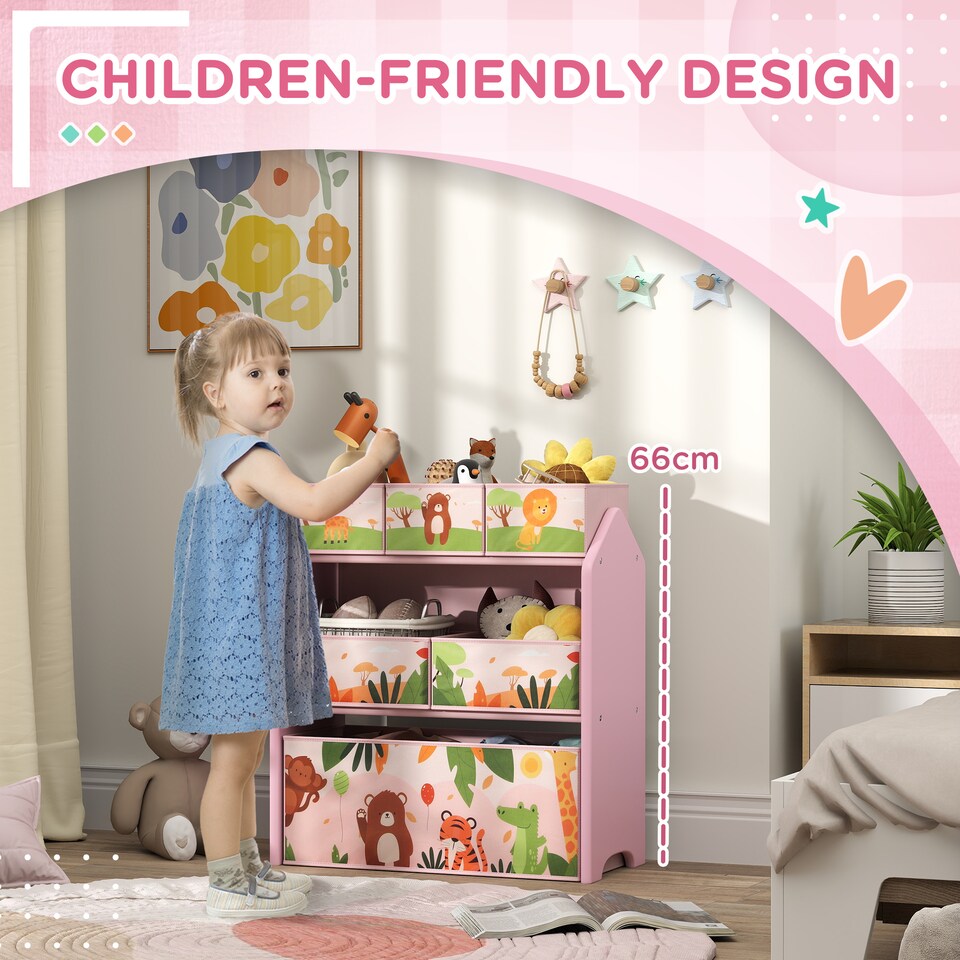 image 1 of AIYAPLAY Kids Toy Storage Unit with 6 Storage Boxes for Playroom, Pink